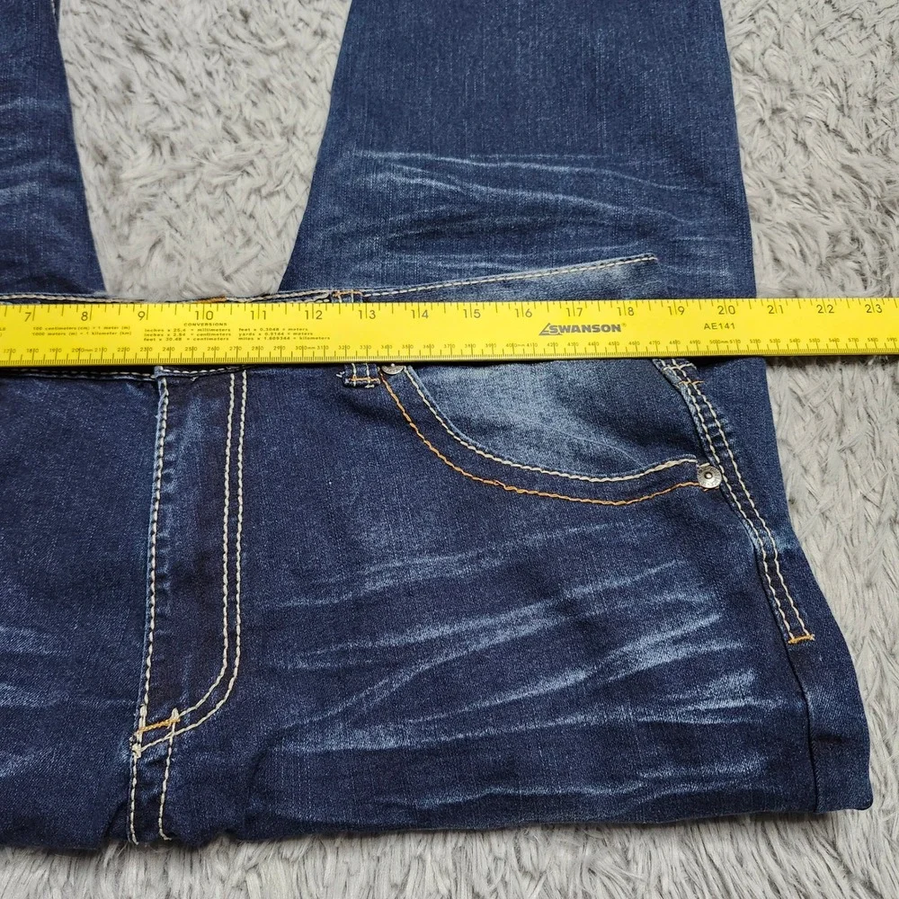True Luck Mens‎ Jeans 36x29 Hemmed Dark Wash Straight Fit Denim Thick Stitch